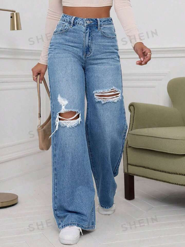 SHEIN EZwear Women's Ripped Jeans | SHEIN