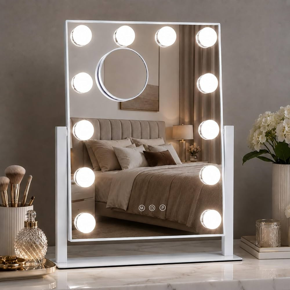 Vanity Mirror with Lights, Dimmable Desk Mirror, 12 Bulbs, 16.4'' x 13.1'' | Amazon (US)