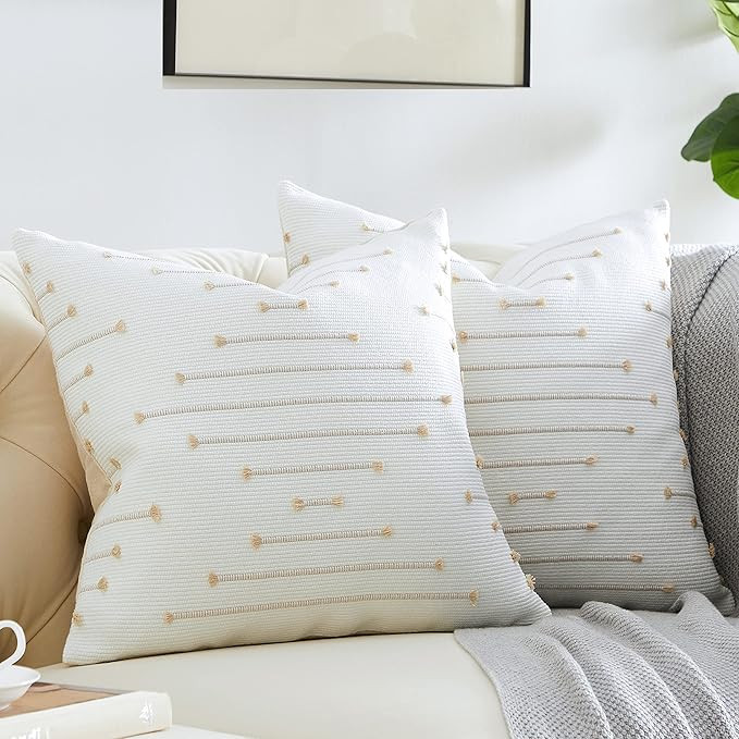 GIGIZAZA Beige Boho Pillow Covers 18x18,Set of 2,Cotton Linen Decorative Throw Pillow Covers for ... | Amazon (US)