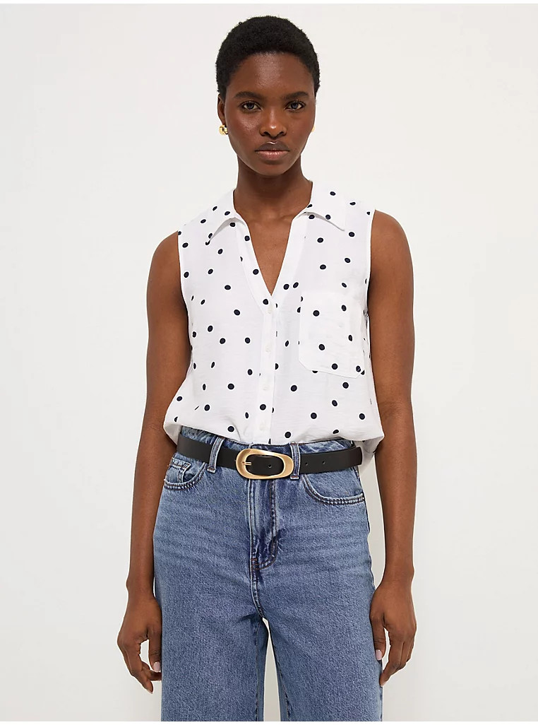 White Polka Dot Sleeveless Utility Shirt | George