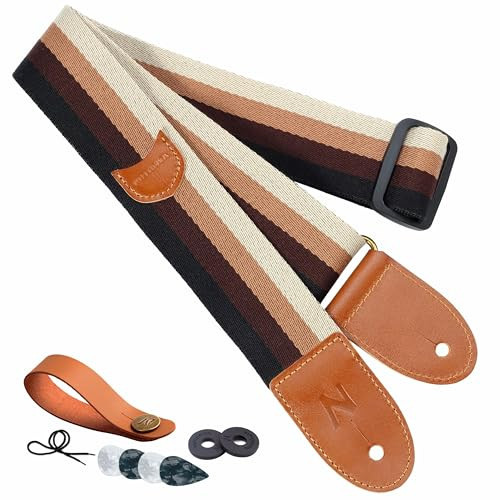 Nefelibata Guitar Strap Cotton, Full Grain Leather Ends Guitar Straps with Pick Pocket for Bass, Electric & Acoustic Guitar, Come with Free Strap Button, 1 Pair Strap Locks and 4 Guitar Picks | Amazon (US)