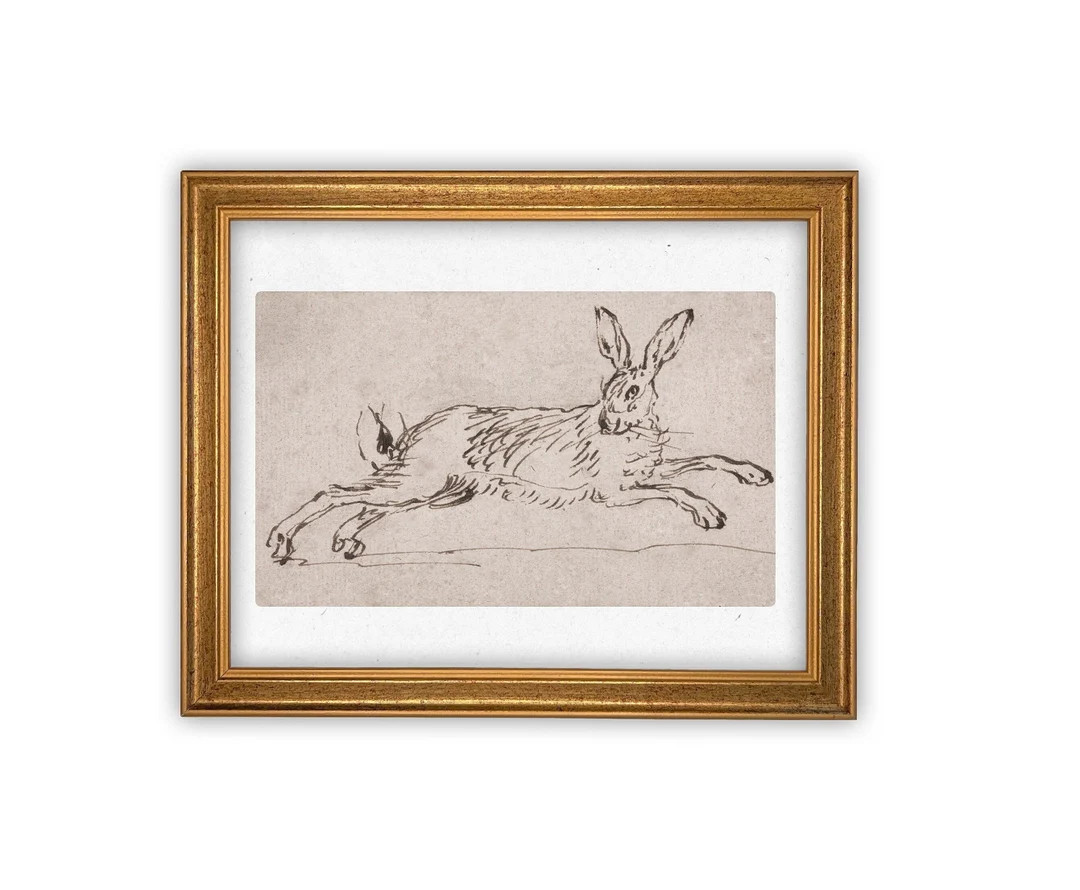 Vintage Framed Canvas Art // Framed Easter Art // Vintage Rabbit Print // Vintage Bunny Sketch //... | Etsy (US)