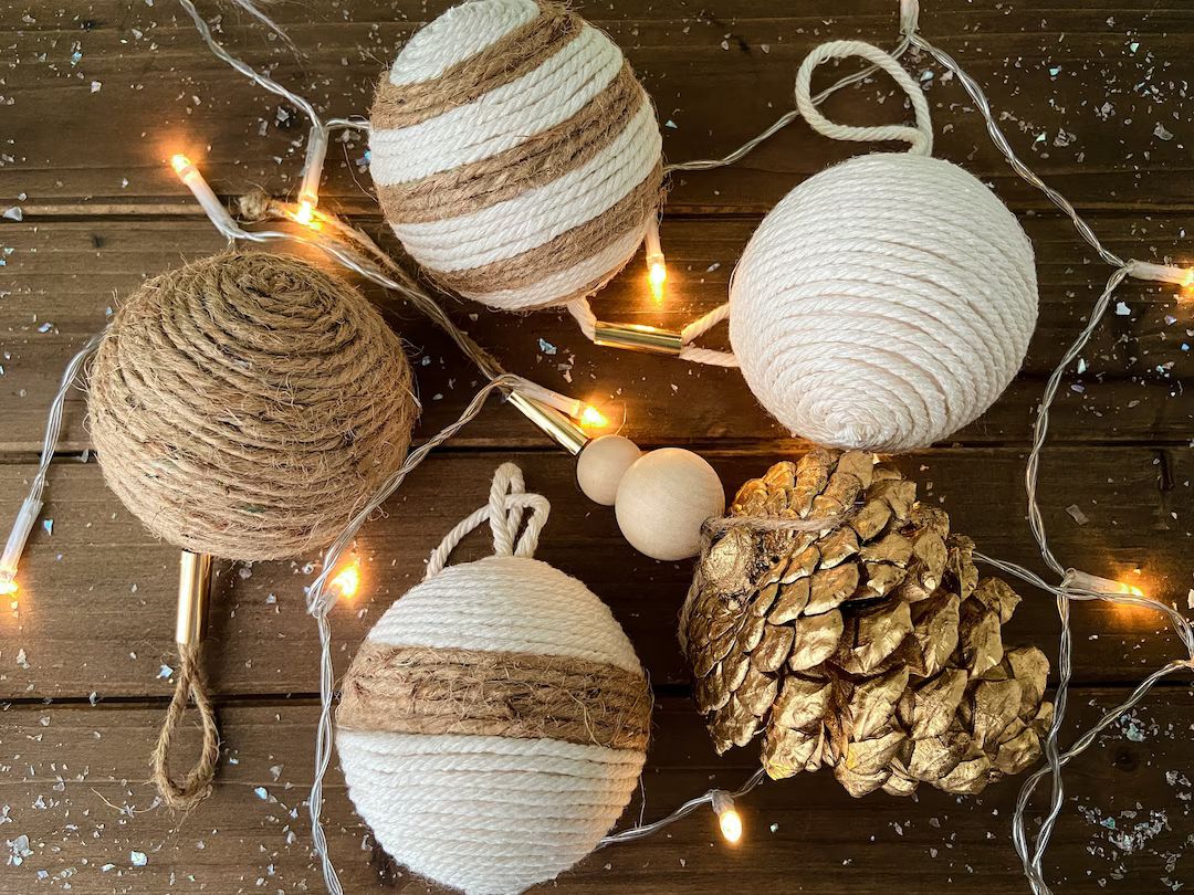 Set Of Rustic Chic Handmade Ornaments|Christmas Baubles|Boho Chic Christmas|Farmhouse Christmas D... | Etsy (US)