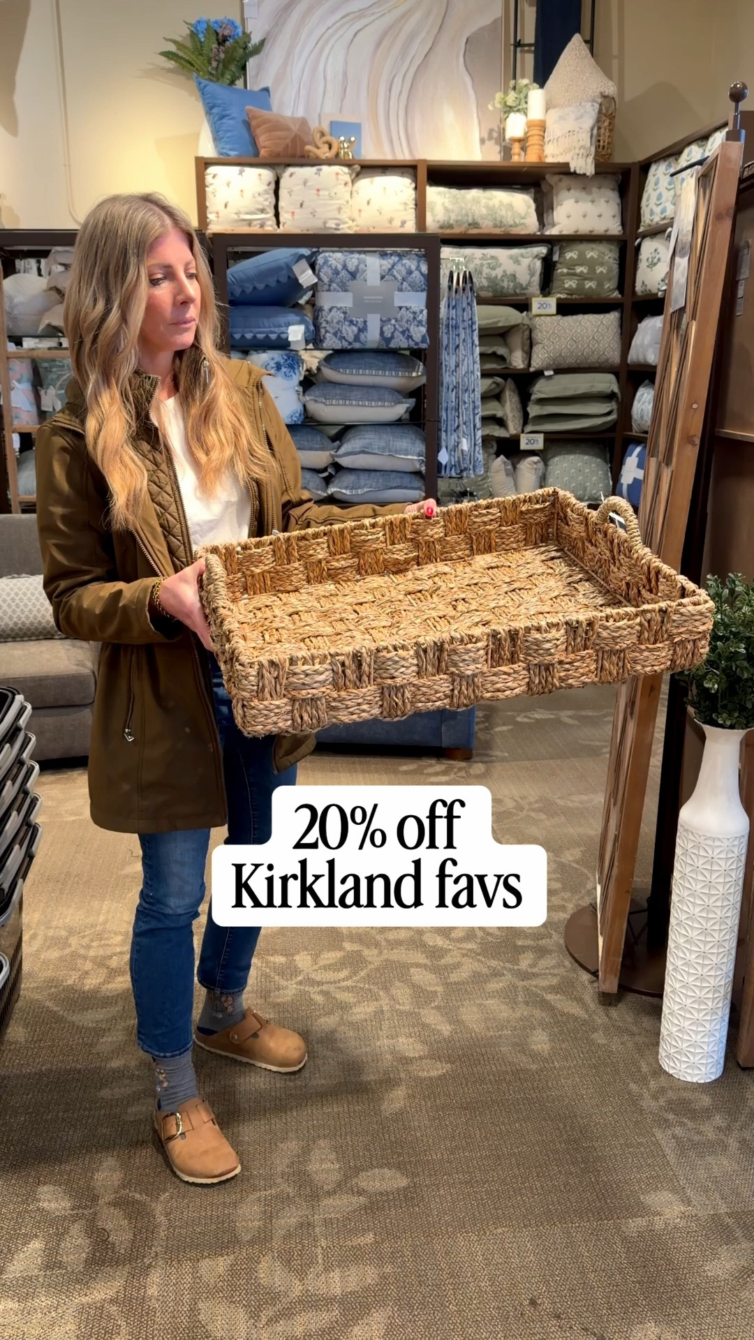 Sharing some of my favorites on sale at Kirkland’s this week 20% off this basket is extra large would make your ottoman or coffee table styled also this black print pillow was gorgeous. I bought two. The umbrella is incredible. I’ve never seen one this style under $100. This will sell out.

#LTKSaleAlert #LTKHome