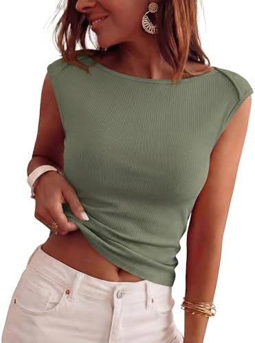 BTFBM Womens Tops Spring Fashion 2026 Boat Neck Cap Sleeve Summer Shirts Ruched Slim Fit Knit Goi... | Amazon (US)