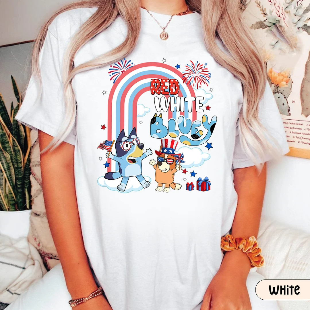 Rainbow Red White And Bluey 4th Of July Shirt, Bluey And Bingo Shirt, Bluey Fourth Of July, Bluey... | Etsy (US)