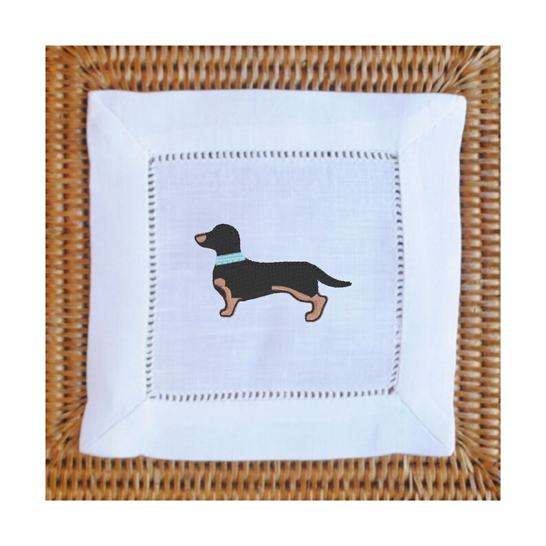 Set of 4 Best Friends Dachshund Cocktail Napkins | Wiener Dog Embroidered Linen Napkins | Availab... | Etsy (US)