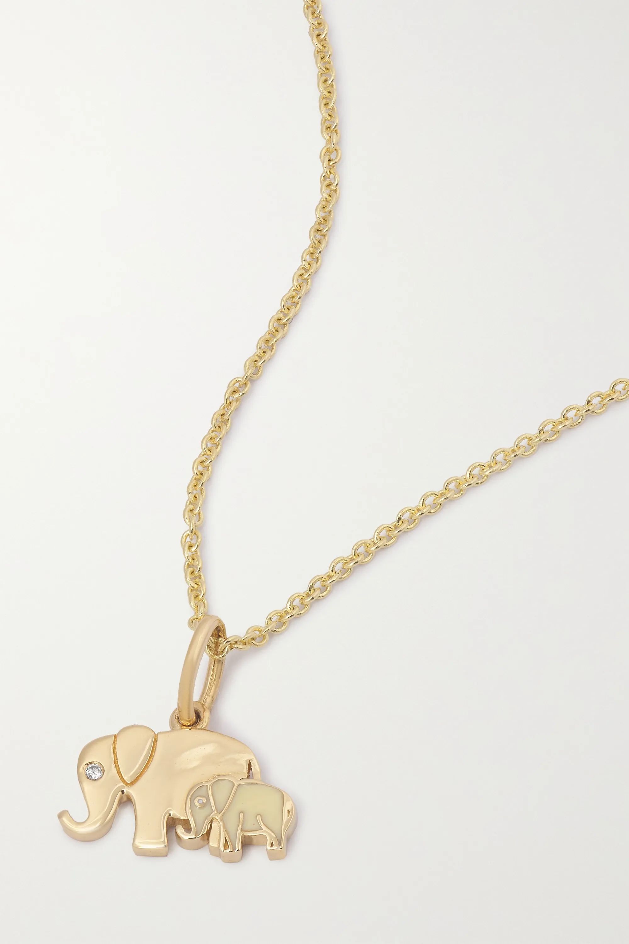 Gold Elephant Family 14-karat gold, enamel and diamond necklace | Sydney Evan | NET-A-PORTER | NET-A-PORTER (UK & EU)