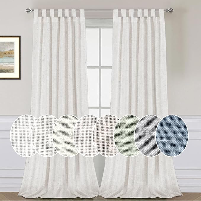 H.VERSAILTEX Living Room Linen Curtains Home Decorative Off White Tab Top Curtains Privacy Added ... | Amazon (US)