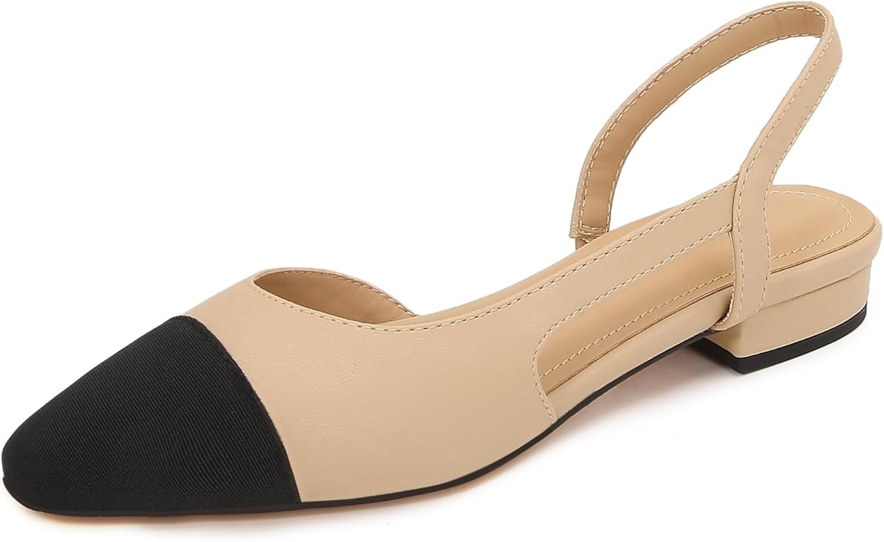 VivaLaver Womens Slingback Flats Two Tone Pumps Round Toe Flat Sandals Retro Splicing Office Shoe... | Amazon (US)