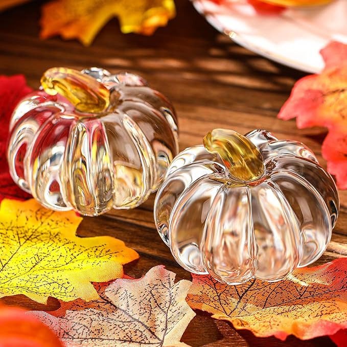 Domensi 2 Pcs Halloween Glass Pumpkin Crystal Pumpkin Figurine Pumpkin Decor Harvest Fall Decorat... | Amazon (US)