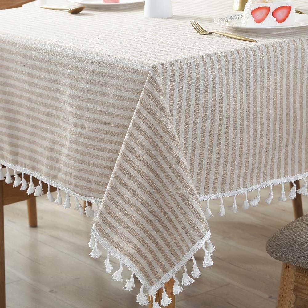TruDelve Cotton Linen Tablecloth Stripe Tassel Rectangle Table Cloth Dust-Proof Table Cover for K... | Amazon (US)
