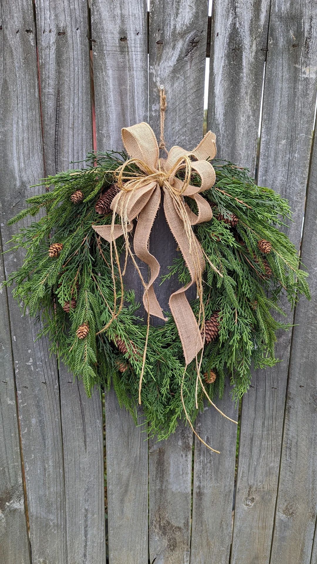 Wreath, Christmas Winter Door Wreath, Simple Burlap All Winter Long Natural Wreath No Red, Green ... | Etsy (US)
