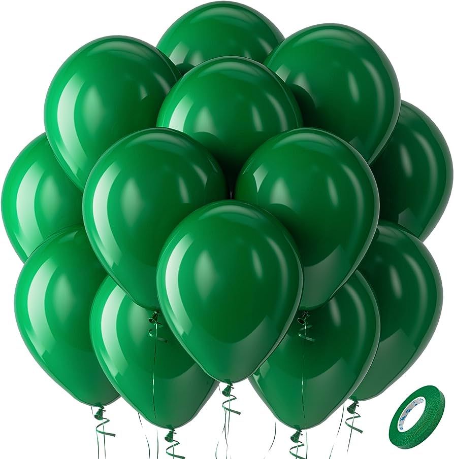 Bezente Green Balloons Latex Party Balloons - 100 Pack 12 inch Round Helium Balloons for Dark Gre... | Amazon (US)