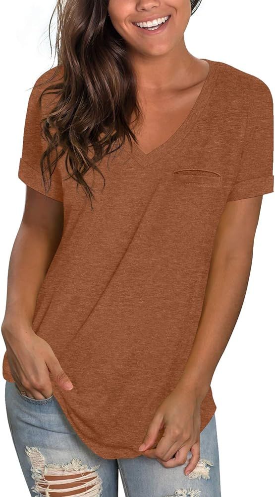 Womens Tops Summer Short Sleeve V Neck T Shirts Casual | Amazon (US)