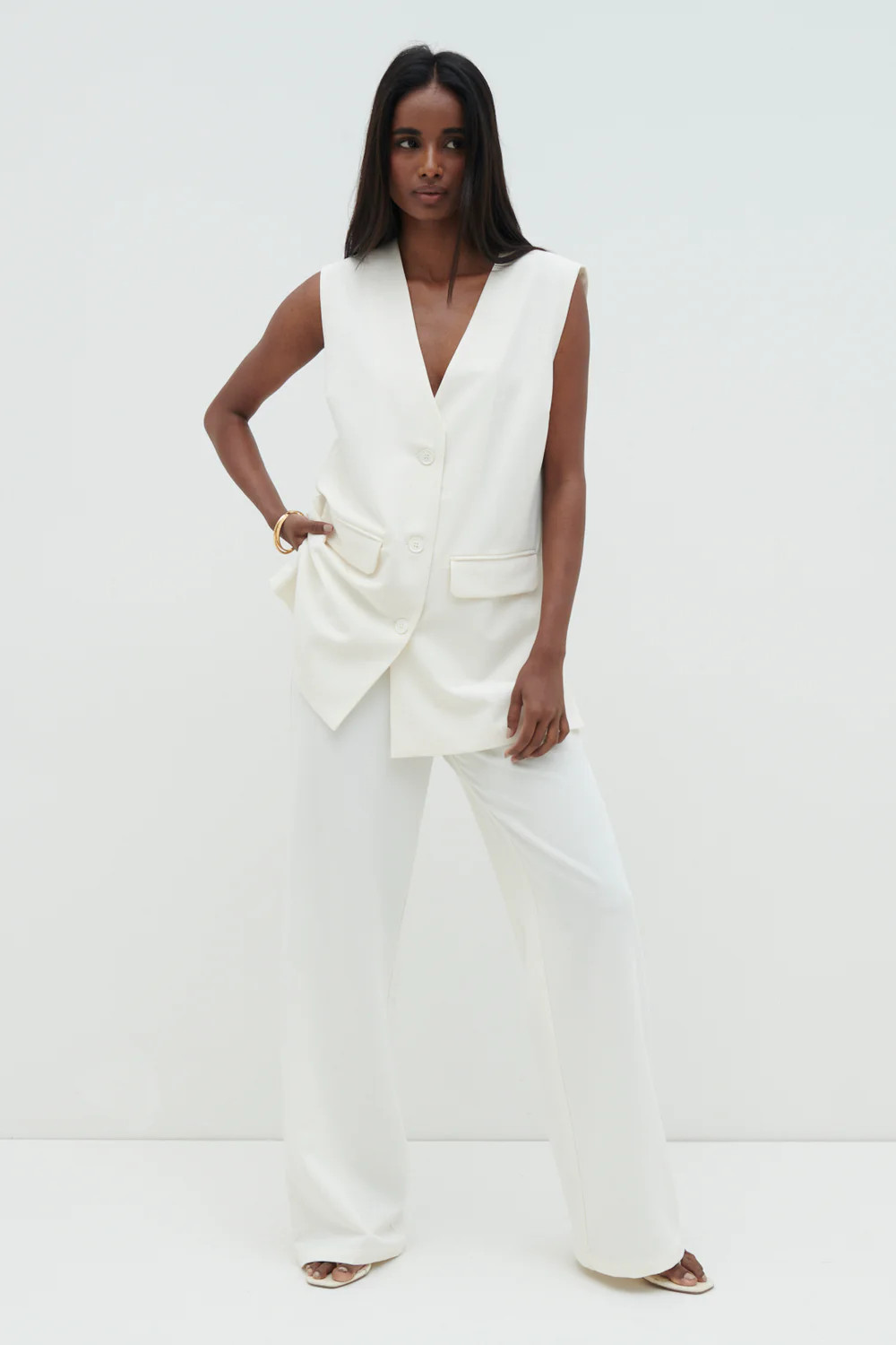 Harlee Sleeveless Waistcoat - Cream | Pretty Lavish (UK)