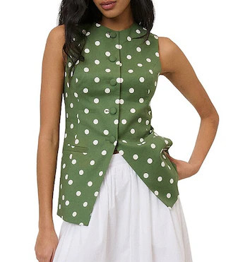 Coordinating Polka Dot Button Front Tailored Vest | Dillard's