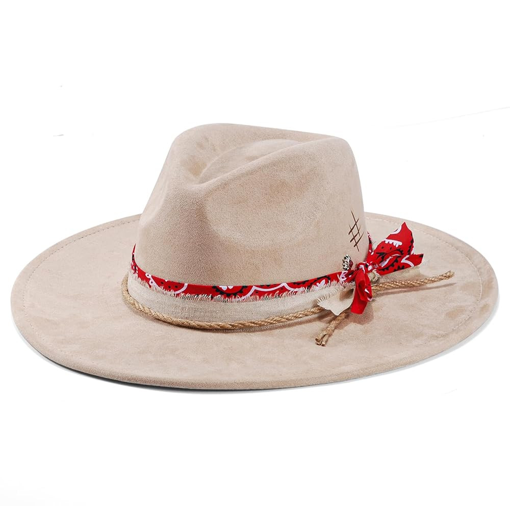 Wide Brim Fedora Hat Mens Women Felt Panama Hats Dress Up Handmade | Amazon (US)