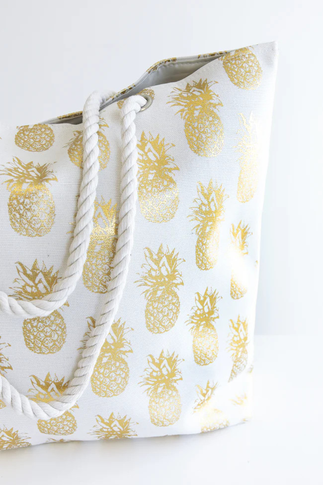 A Sweet Getaway Pineapple Tote Gold | The Pink Lily Boutique