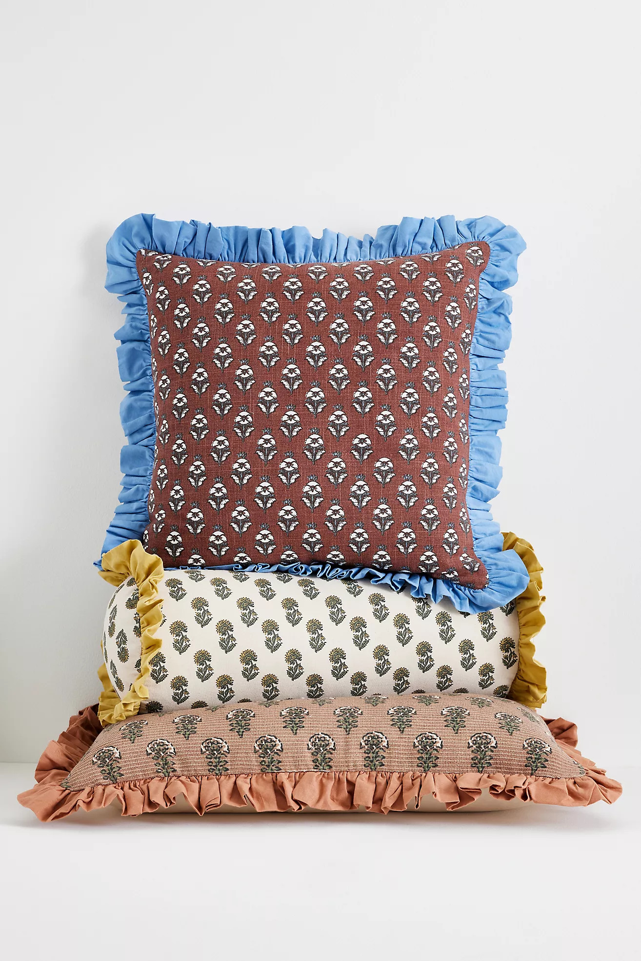 Cotton Block-Print Ruffle Pillow | Anthropologie (US)