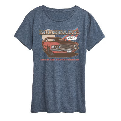 Women's Ford Mustang American Thoroughbred Short Sleeve Graphic T-Shirt - Heather Blue - X-Large | Target