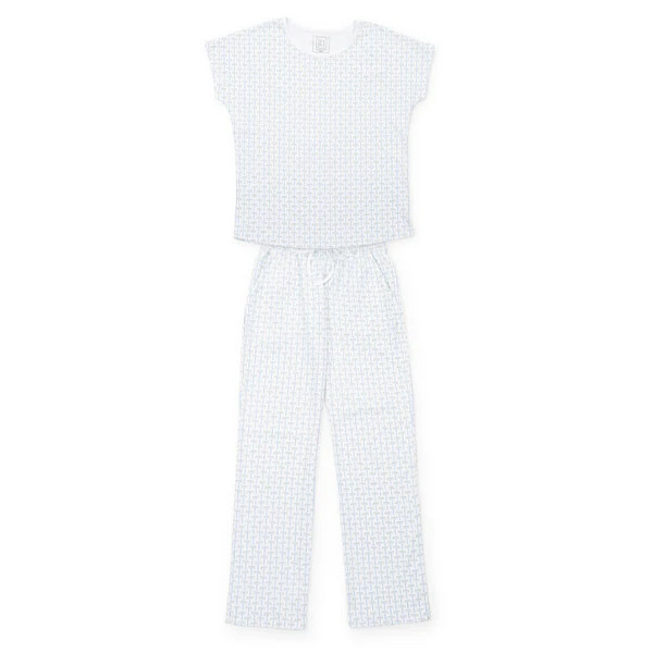 Marcia Women's Pima Cotton Pajama Pant Set - Pacific Palms Blue | Lila and Hayes
