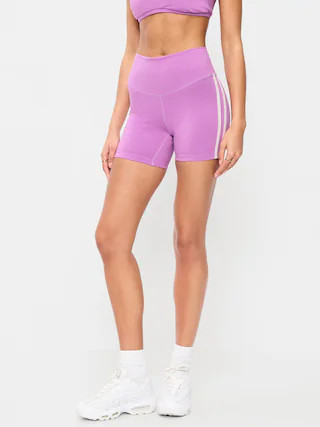 High-Waisted PowerChill Side-Stripe Biker Shorts -- 5-inch inseam | Old Navy (US)
