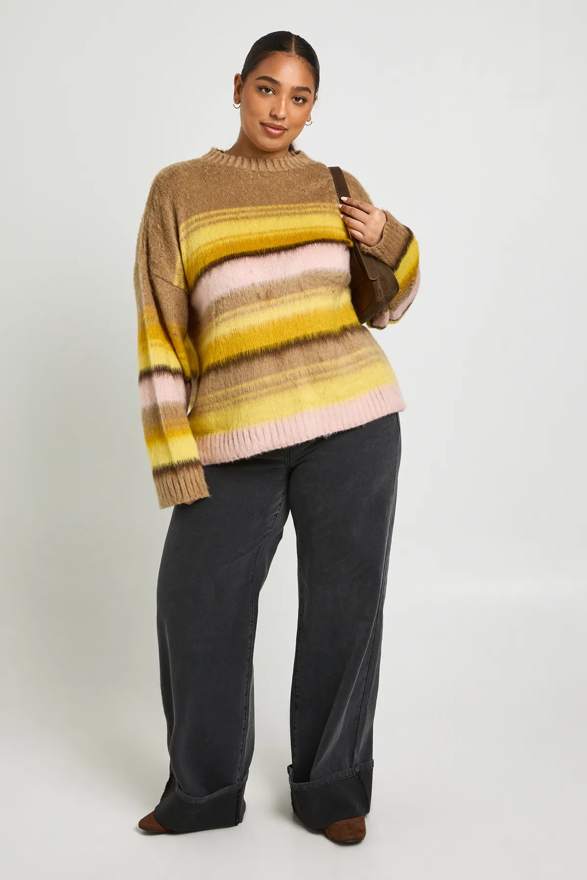 boohoo Women's Plus Brushed Stripe Oversized Jumper | Size: 12/14 | Knitted | boohoo (US & Canada)