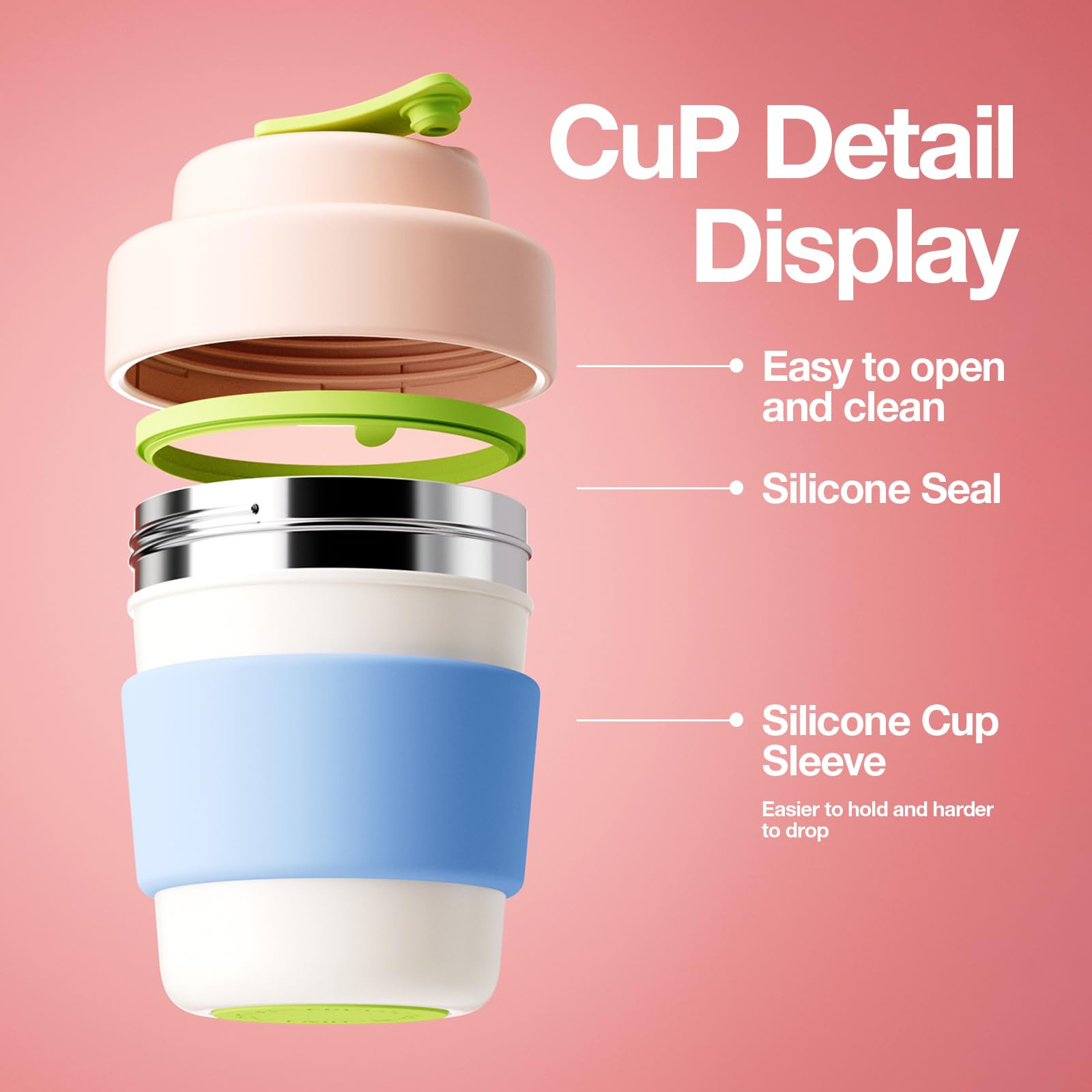 Insulated Travel Coffee Mug, Double vacuum wall,Easy to Grip,BPA free,Pink lid,14 OZ | Amazon (US)