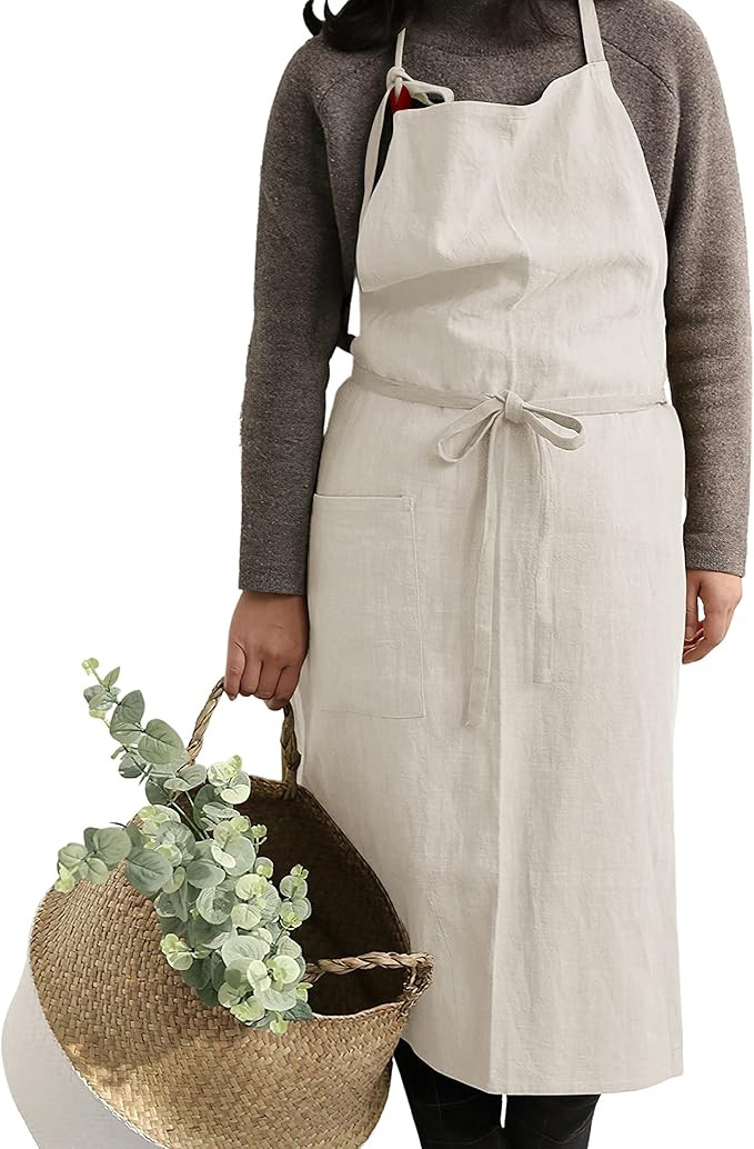 HANEE Kitchen Apron for Women & Men (9 Colors) Linen Cooking Aprons with pocket | Amazon (US)