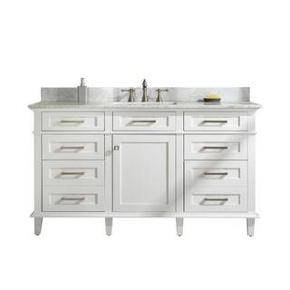 60 in. W x 22 in. D Vanity in White with Marble Vanity Top in White with White Basin With Backspl... | The Home Depot