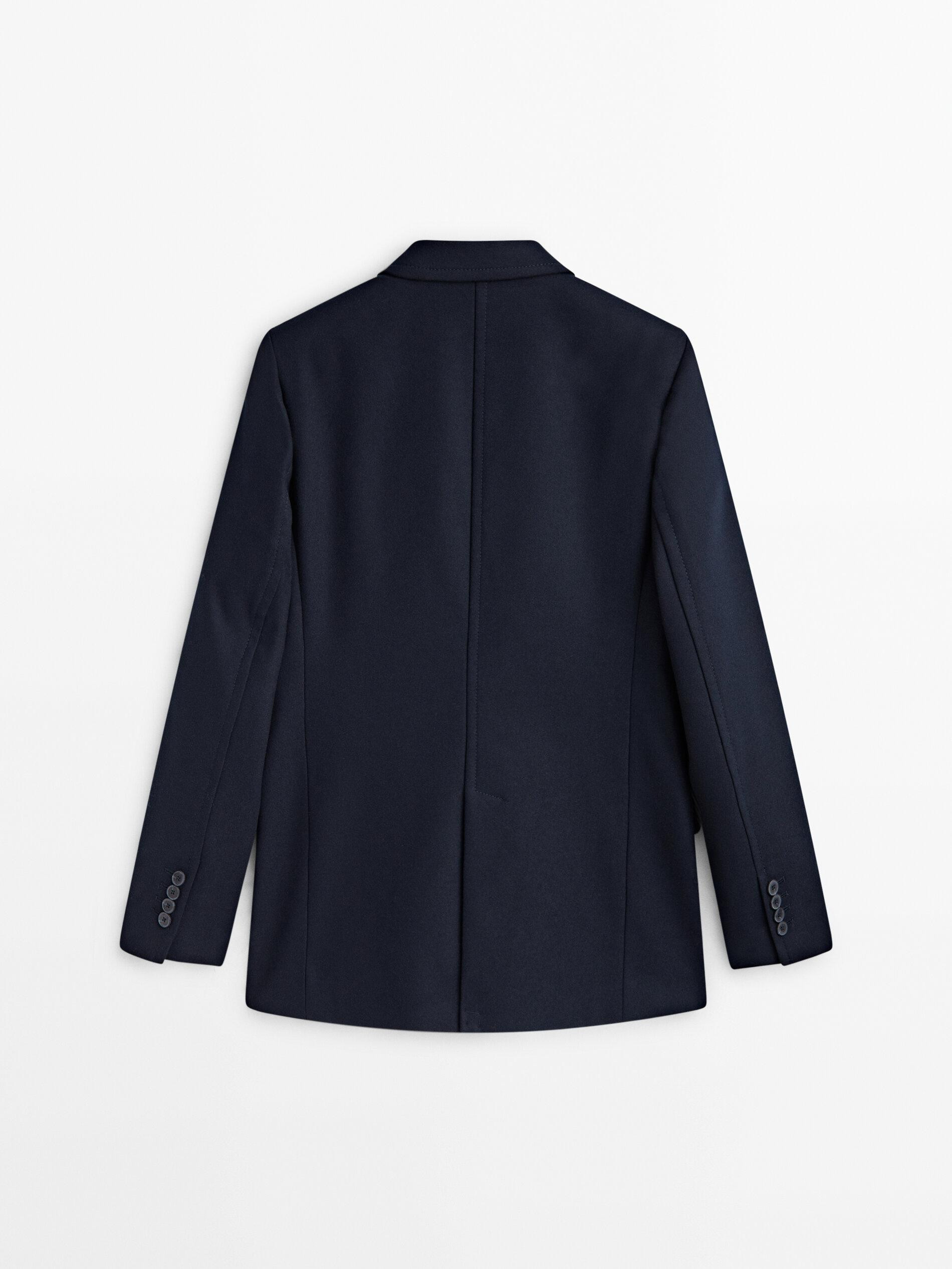 Navy blue flannel blazer | Massimo Dutti UK