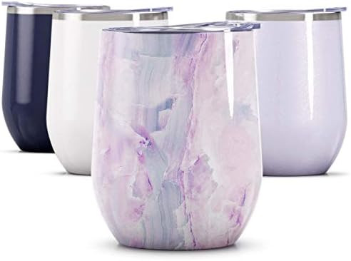 Maars Bev Steel Insulated Wine Glass with Sip Through Lid, 12 oz Stemless Cocktail Tumbler | Double  | Amazon (US)