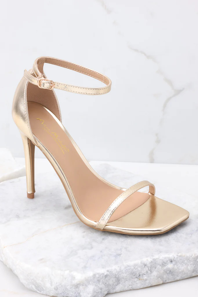 Walking Away Gold Ankle Strap Heels | Red Dress 