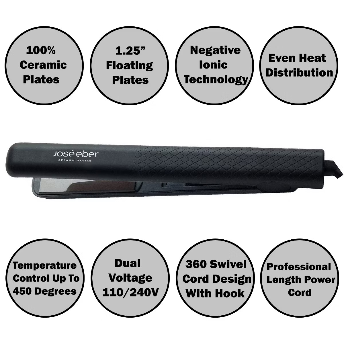 Jose Eber: 100% Pure Ceramic Flat Iron - Black, 1.25" Plates, Ionic Technology | Target