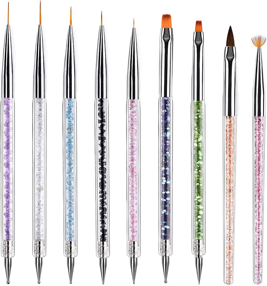 Nail Art Brushes, 9 Pcs Nail Brush Set with Liner Brush and Dotting Pens | Amazon (US)
