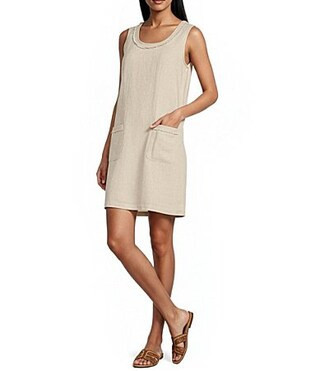 Tommy Bahama Two Palms Patch Pocket Linen Scoop Neck Sleeveless Shift Dress - L | Dillard's