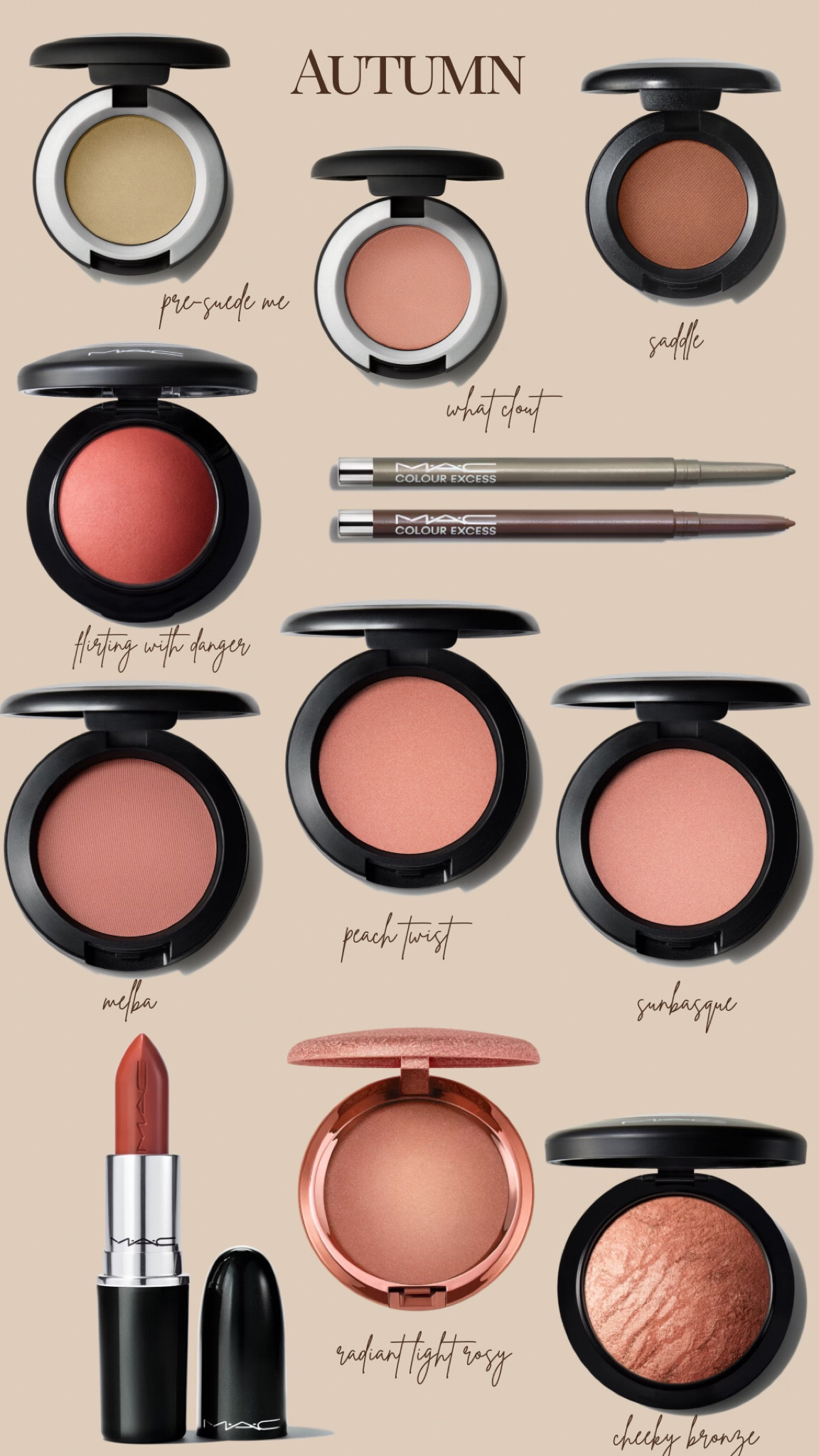 Mac sale for autumns, blush, eye shadow, gel eye pencil, lipstick, bronze, highlight, hocautumn, house of Colour autumn, true autumn, soft autumn, dark autumn, warm undertones, sale, color analysis, shimmer blush, peach blush, warm pink, green eyeshadow, green eye line, brown eyeliner

#LTKsalealert #LTKfindsunder50 #LTKbeauty