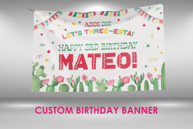 Three esta Birthday Vinyl Banner, Mexican Fiesta Party Decorations, Fiesta Banner, 3rd Birthday M... | Etsy (US)