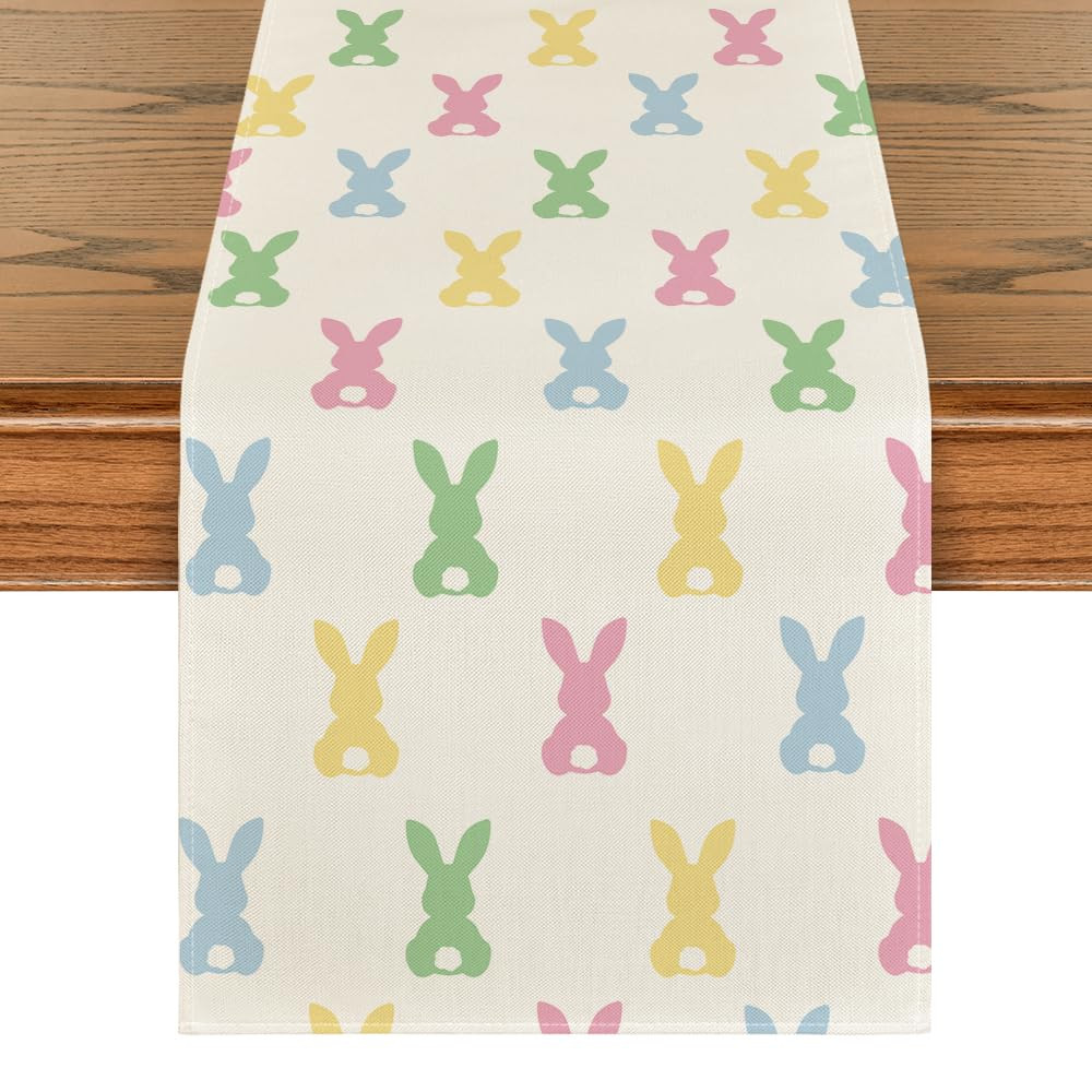Artoid Mode Green Pink Bunny Rabbit Easter Table Runner, Spring Kitchen Dining Table Decoration f... | Amazon (US)