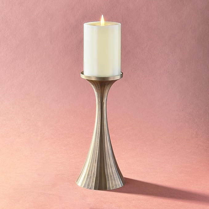 LampLust Metal Pillar Candle Holder - 9 Inch Tall Candle Holders for Pillar Candles, Aged Brass F... | Amazon (US)