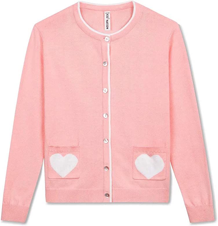 Kid Nation Girls' Cute Cardigan with Heart Pockets | Amazon (US)