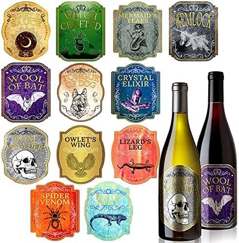 36 Pieces Halloween Wine Labels Witch Bottle Stickers Owl Glass Stickers Mermaid Labels Stickers ... | Amazon (US)