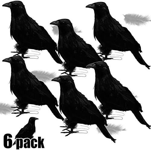 ATDAWN Halloween Black Feathered Crows, Realistic Looking Halloween Decoration Birds, 6 Pack | Amazon (US)