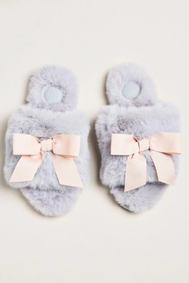Maeve Faux Fur Open-Toe Bow Slippers | Anthropologie (US)