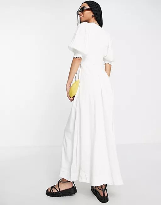 Free People string of hearts cut-out detail shirred maxi dress in bright white | ASOS (Global)