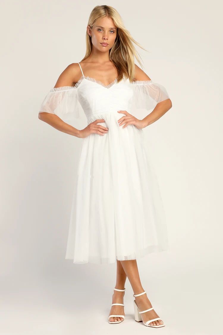 Always an Angel White Mesh Cold Shoulder Midi Dress | Lulus (US)