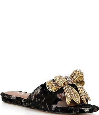 Kensington Crystal Embellished Bow Flat Slide Sandals | Dillard's