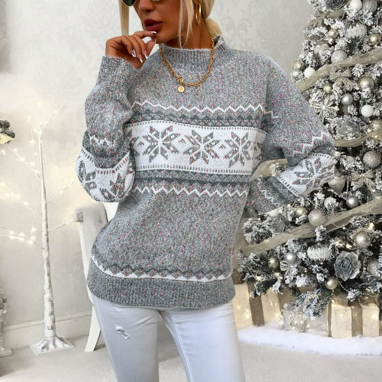 labakihah sweaters for women women's christmas snowflake sweater turtleneck vintage holiday knit ... | Walmart (US)