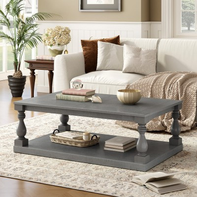 Anybear Vintage Coffee Table Featuring Artistic Vase Column Legs and Luxurious Pine Veneer | Target